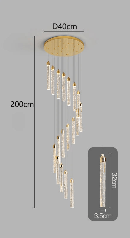 Lustre Escalier Moderne Suspendu Luxe | Edy - Designix Lustre 18 Têtes | 90W Blanc Chaud 3000K
