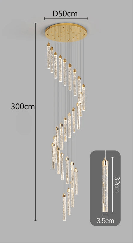 Lustre Escalier Moderne Suspendu Luxe | Edy - Designix Lustre 26 Têtes | 130W Blanc Chaud 3000K