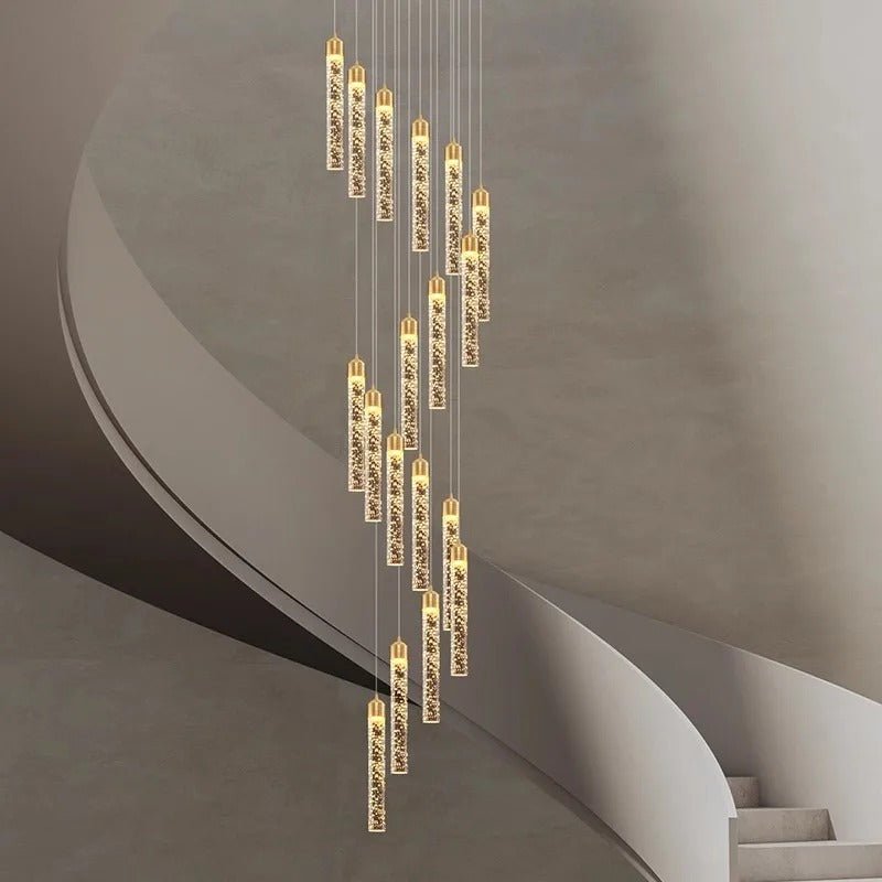 Lustre Escalier Moderne Suspendu Luxe | Edy - Designix Lustre 3 Têtes |15W Blanc Chaud 3000K