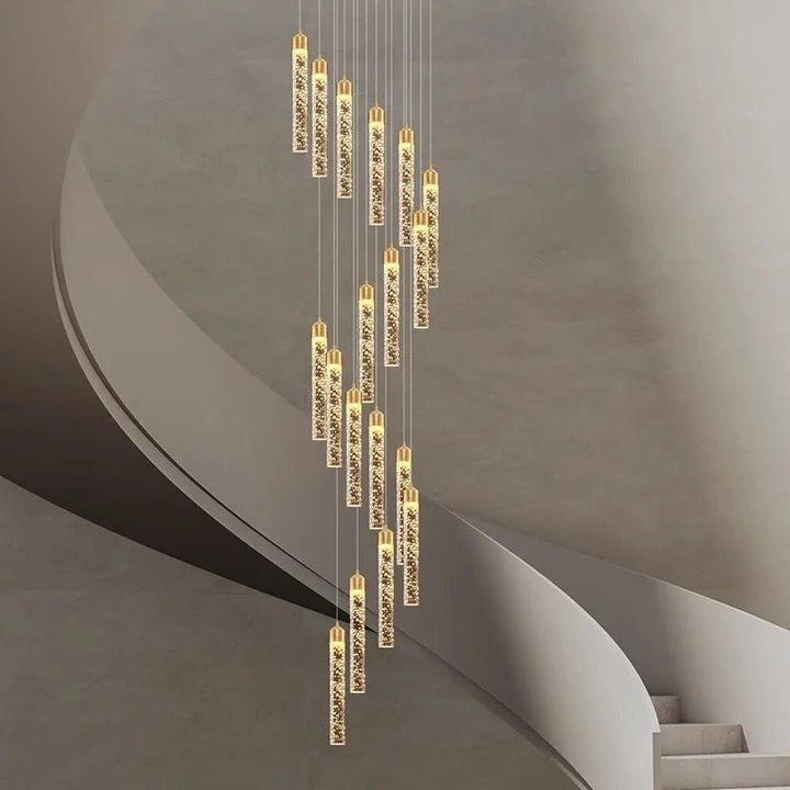 Lustre Escalier Moderne Suspendu Luxe | Edy - Designix Lustre 3 Têtes |15W Blanc Chaud 3000K