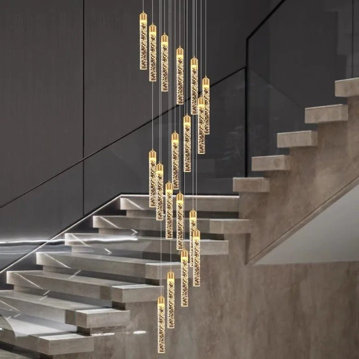 Lustre Escalier Moderne Suspendu Luxe | Edy - Designix Lustre 3 Têtes |15W Blanc Chaud 3000K