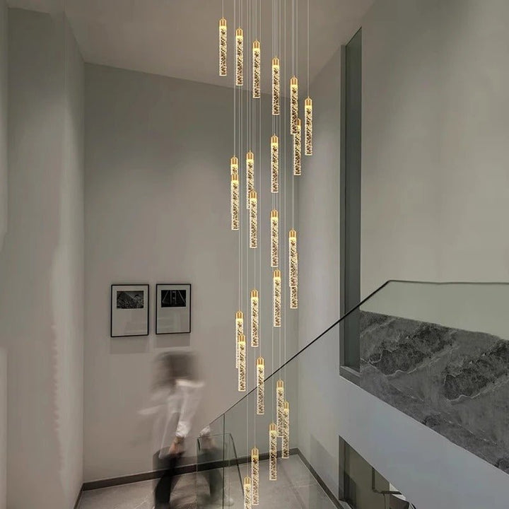 Lustre Escalier Moderne Suspendu Luxe | Edy - Designix Lustre 3 Têtes |15W Blanc Chaud 3000K