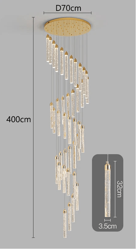 Lustre Escalier Moderne Suspendu Luxe | Edy - Designix Lustre 40 Têtes | 200W Blanc Chaud 3000K