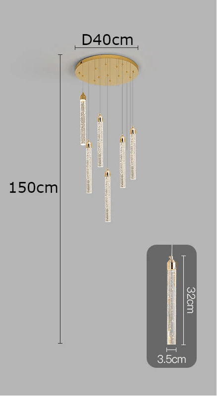 Lustre Escalier Moderne Suspendu Luxe | Edy - Designix Lustre 6 Têtes | 30W Blanc Chaud 3000K