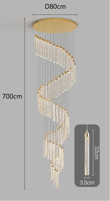 Lustre Escalier Moderne Suspendu Luxe | Edy - Designix Lustre 66 Têtes | 330W Blanc Chaud 3000K