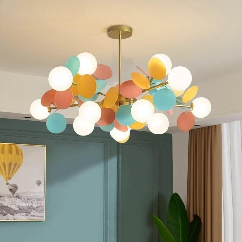 Lustre Fleurs Boule | Luminéa Flore - Designix Lustre Blanc | 1 Lampe Blanc Chaud (3000K)