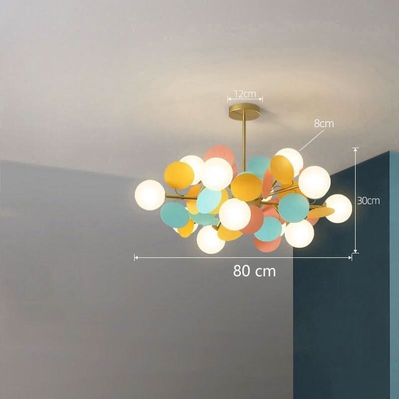 Schéma dimensions grand modèle : diamètre 80 cm, hauteur 30 cm, globes 8 cm.