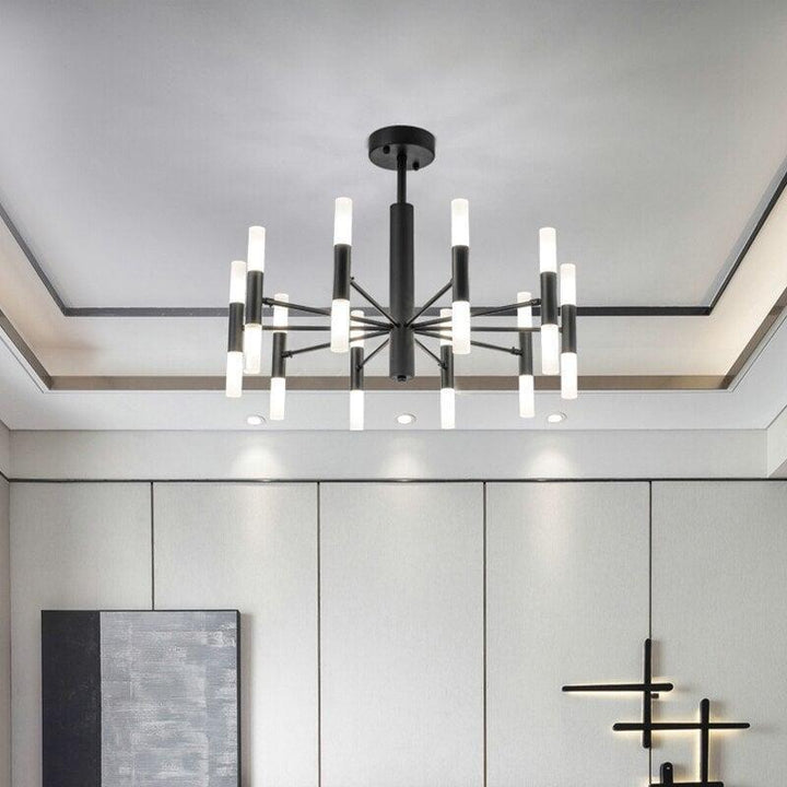 Lustre Moderne Salle à Manger | Essence Lumineuse - Designix Lustre Noir | 16 Lumières Blanc Chaud