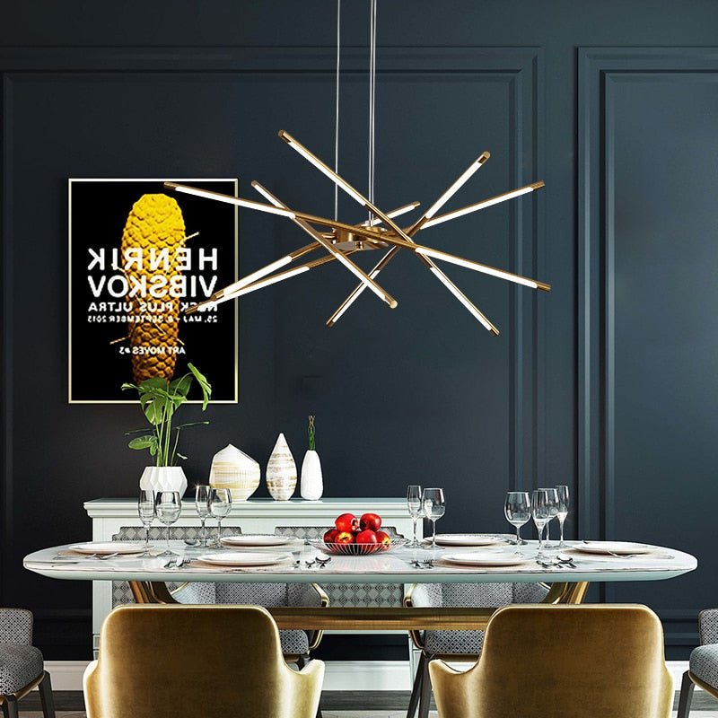 Lustre Moderne Salle à Manger | Nora - Designix Lustre Or 12 Têtes
