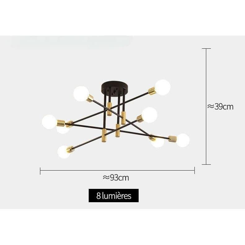 Schéma coté d'un lustre huit lumières, largeur 93 cm et hauteur 39 cm.