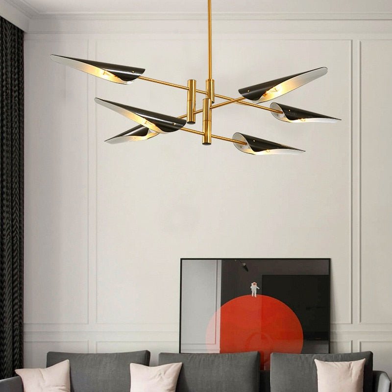 Lustre Suspension Industriel | Bory - Designix Lustre Noir/Or 6 Têtes