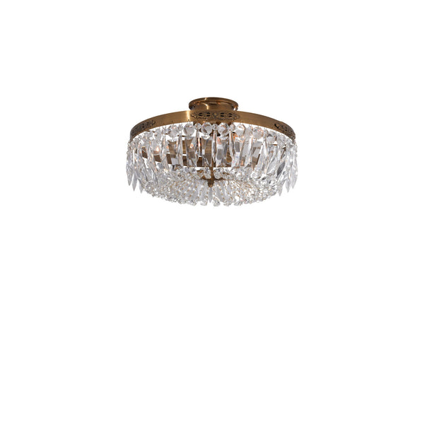 Plafonnier Strömsholm 3 lumières en laiton vieilli et cristal