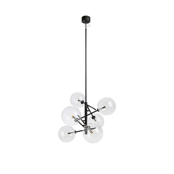 Lustre Andrew 6 lumières noir et verre transparent