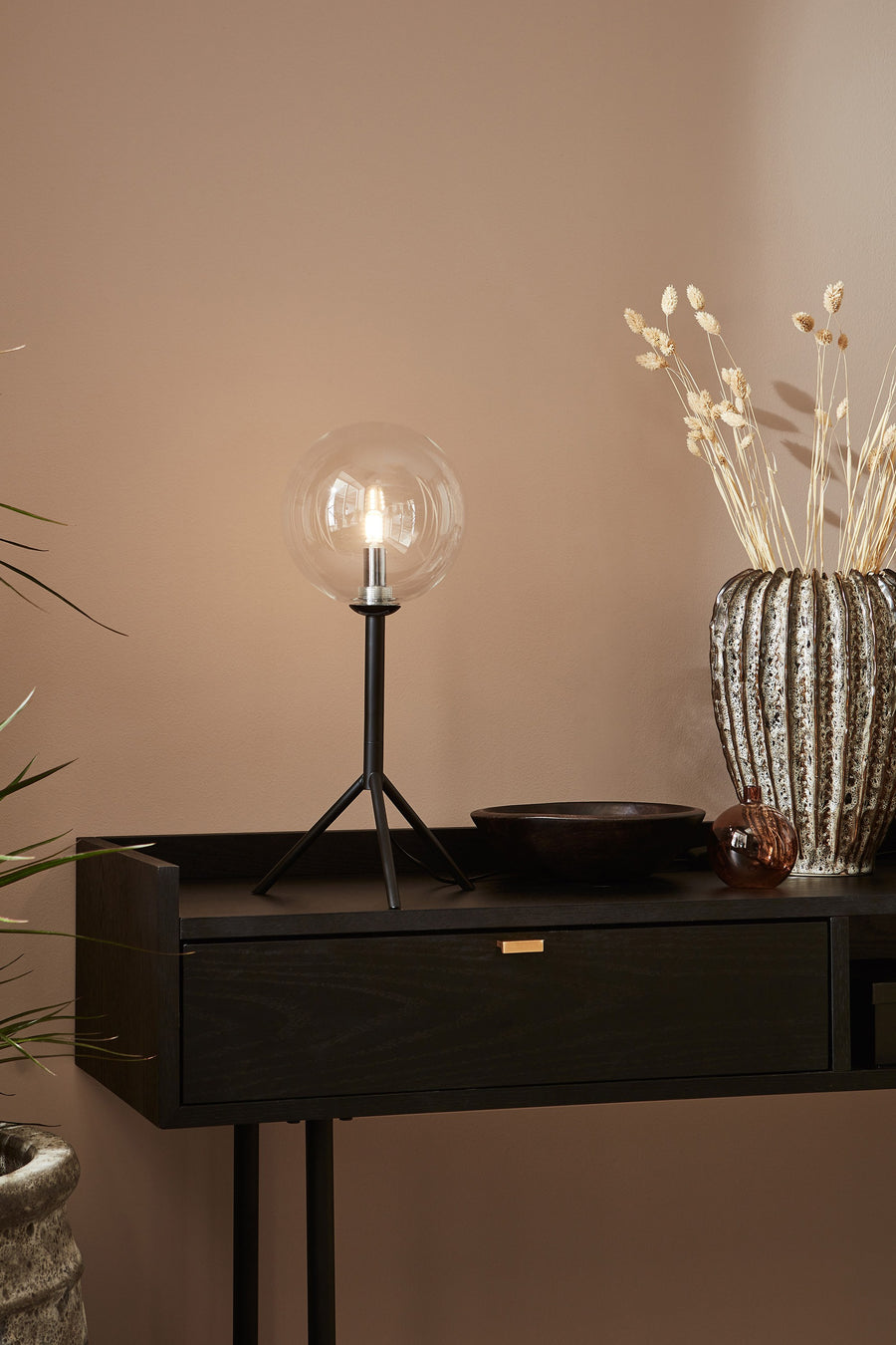 Lampe à poser Andrew noire et verre transparent