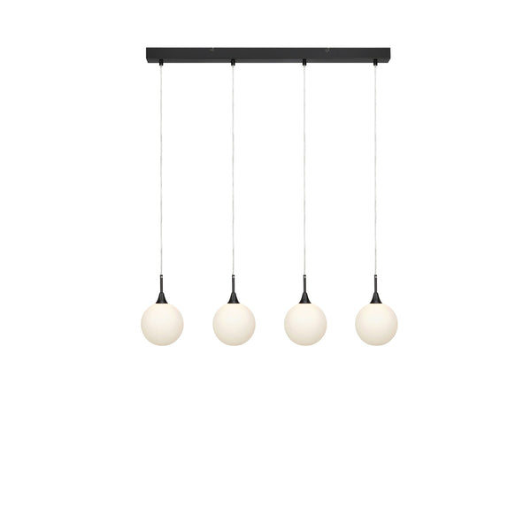 Suspension Quattro XL 4 lumières noire et verre blanc