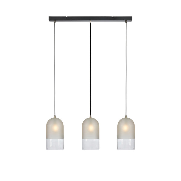 Suspension Cope 3 lumières noire, verre dépoli et verre transparent