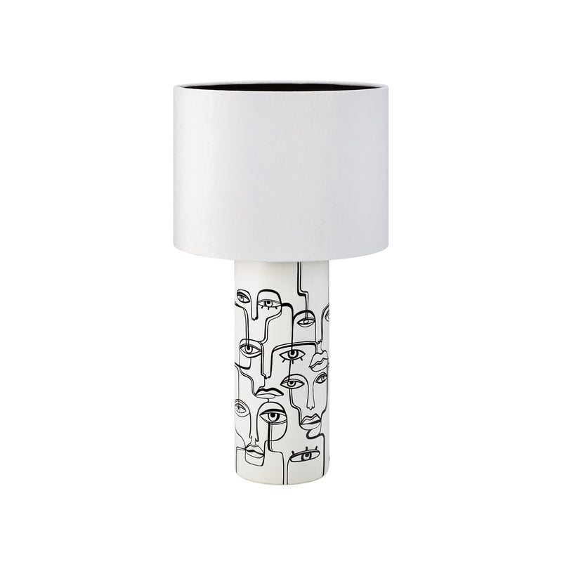 Lampe à poser Family en céramique blanche, abat-jour en velours