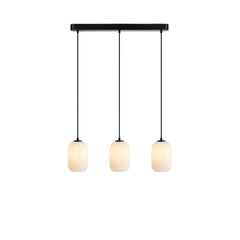 Suspension Cava en ligne 3 lumières noire et verre blanc
