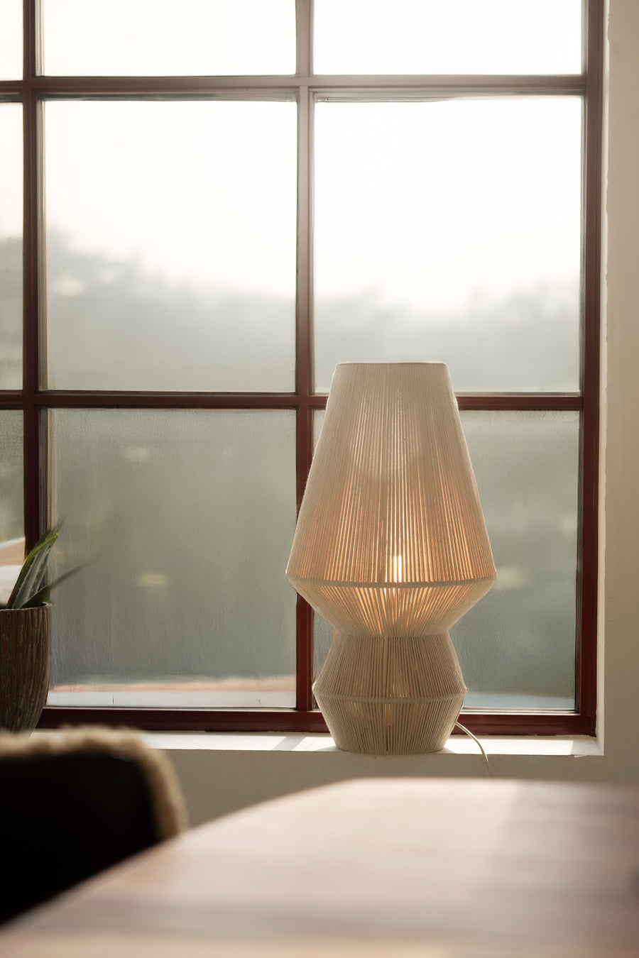Lampe à poser Razzo beige, abat-jour en coton