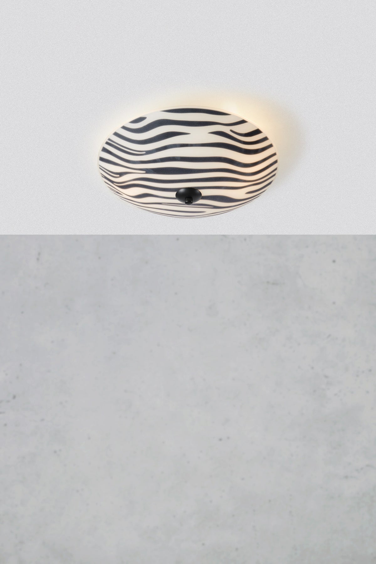 Plafonnier Safari motif zèbre 2 lumières noir et verre blanc