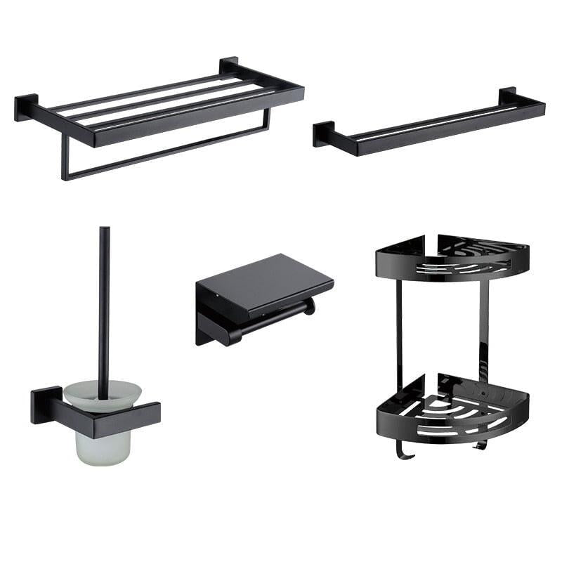 Matte Black Stainless Steel Bathroom Hardware Accessories Set For Organizer Wall Mounted Towel Bar Shelf Hook Paper Holder | Designix - 0    - https://designix.fr/