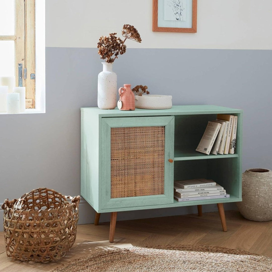 Meuble Rangement Cannage Vert | Plaid - Designix Meuble de Rangement
