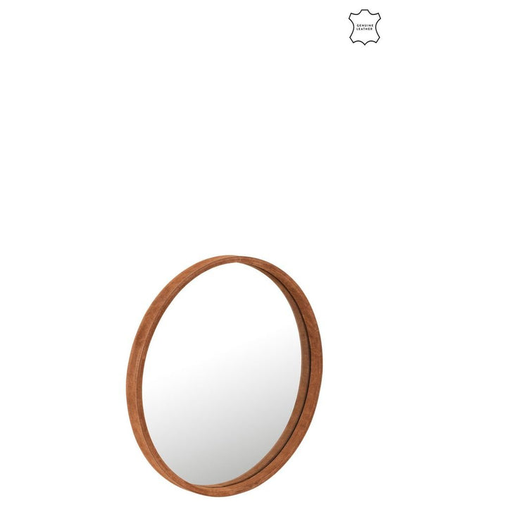 Miroir Cognac Petit Cuir Rond - Designix