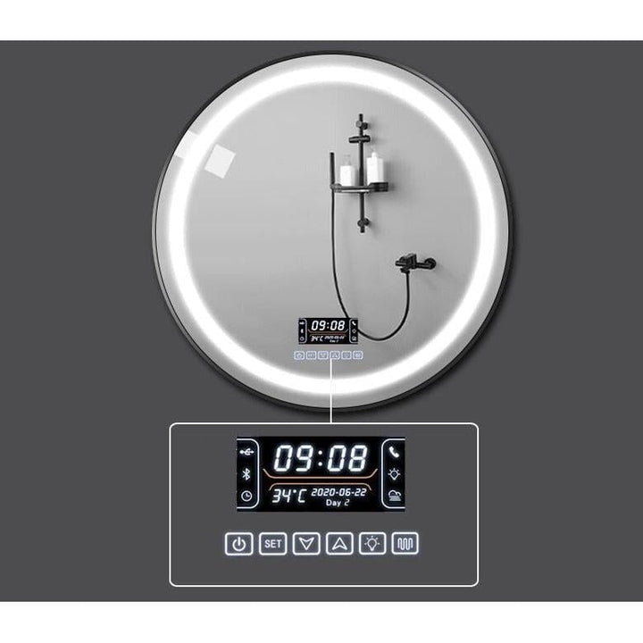 Miroir Connecté Salle de Bain | Sérénité - Designix Miroir Noir | Horloge | Bluetooth 40cm