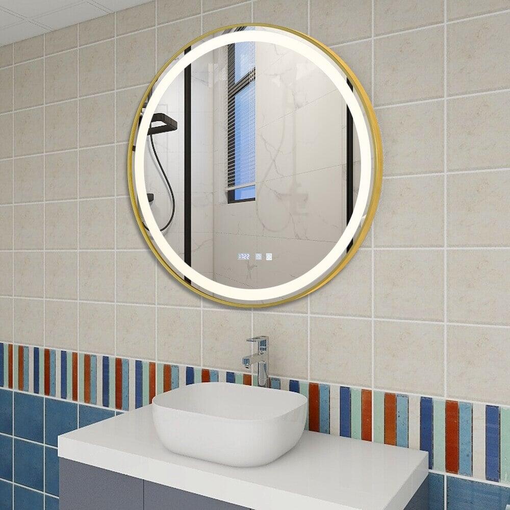 Miroir Connecté Salle de Bain | Sérénité - Designix Miroir Or | Horloge 40cm