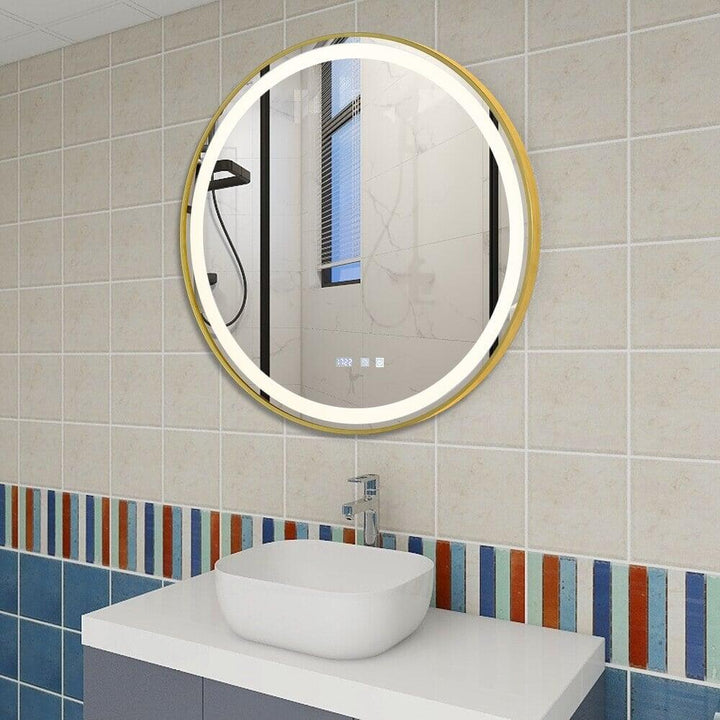 Miroir Connecté Salle de Bain | Sérénité - Designix Miroir Or | Horloge 40cm