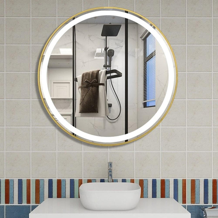 Miroir Connecté Salle de Bain | Sérénité - Designix Miroir Or | Horloge 40cm