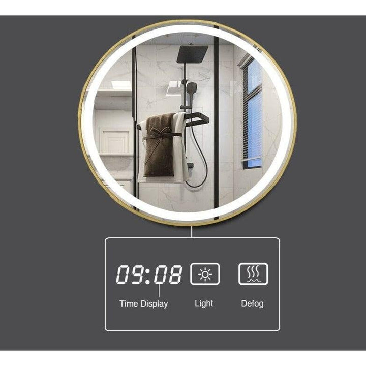 Miroir Connecté Salle de Bain | Sérénité - Designix Miroir Or | Horloge 40cm
