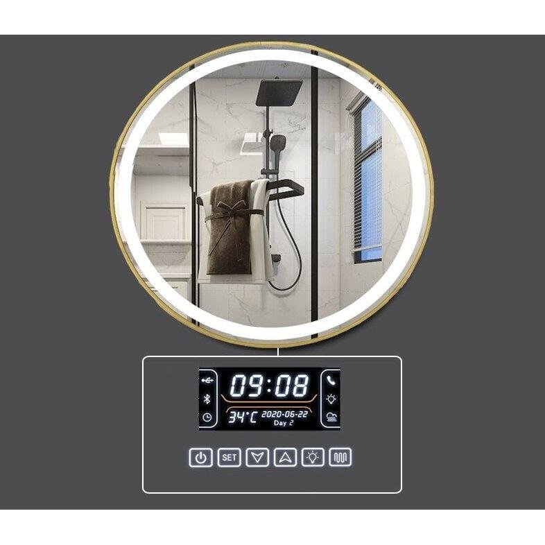 Miroir Connecté Salle de Bain | Sérénité - Designix Miroir Or | Horloge | Bluetooth 40cm