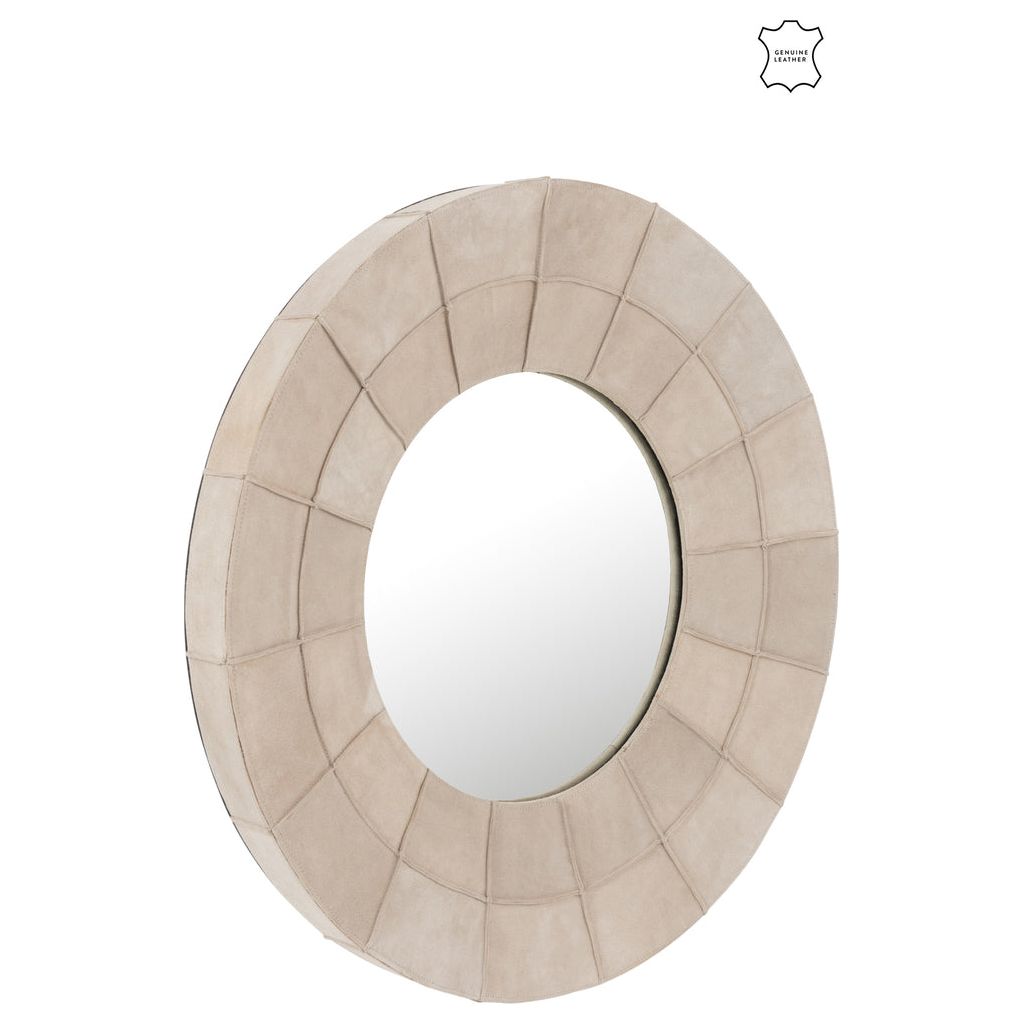 Miroir Cuir Beige Rond - Designix