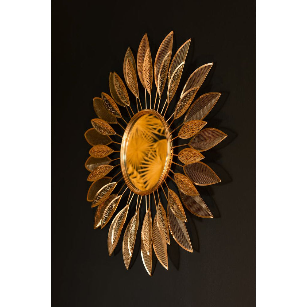 Miroir Doré Métal Verre Feuilles - Designix