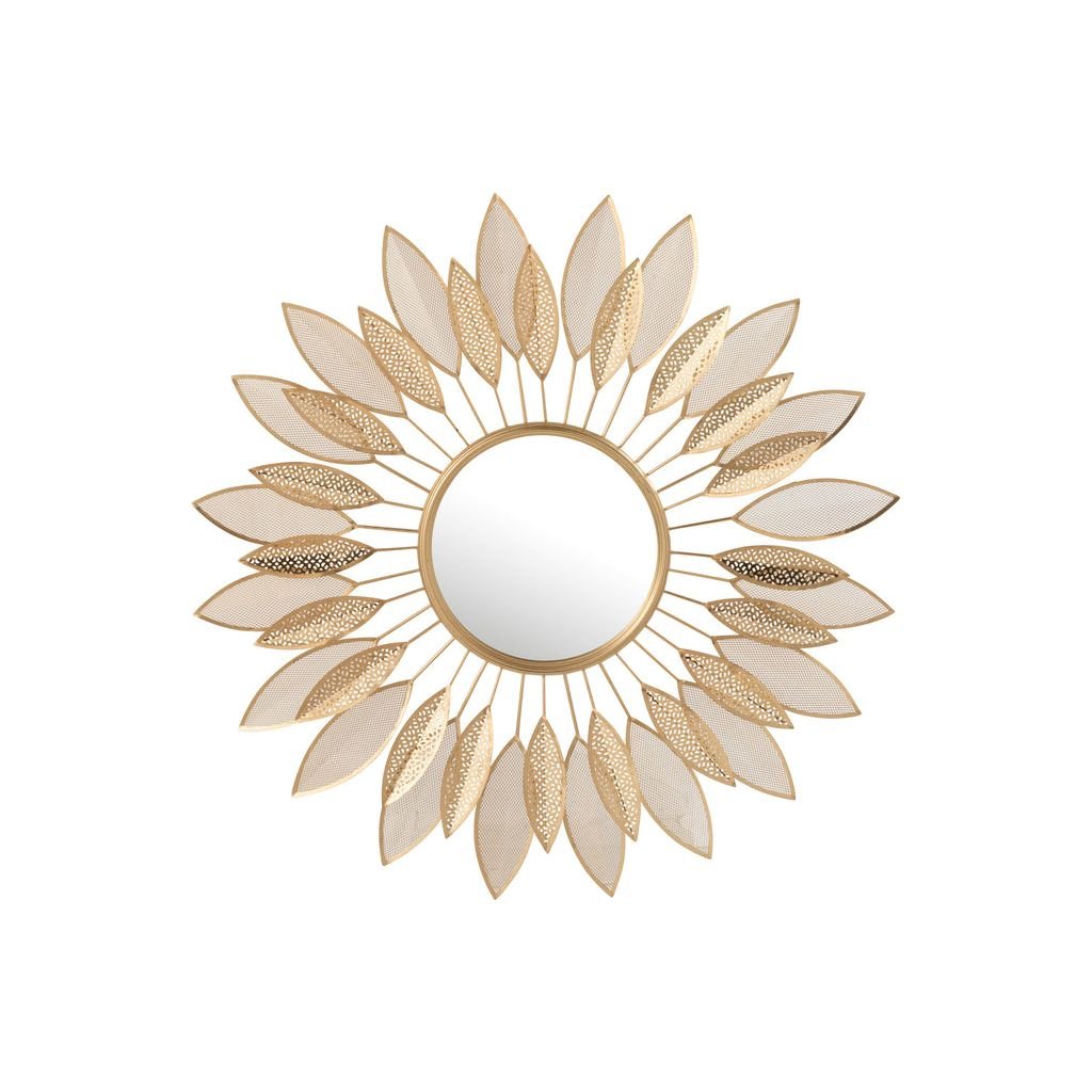 Miroir Doré Métal Verre Feuilles - Designix