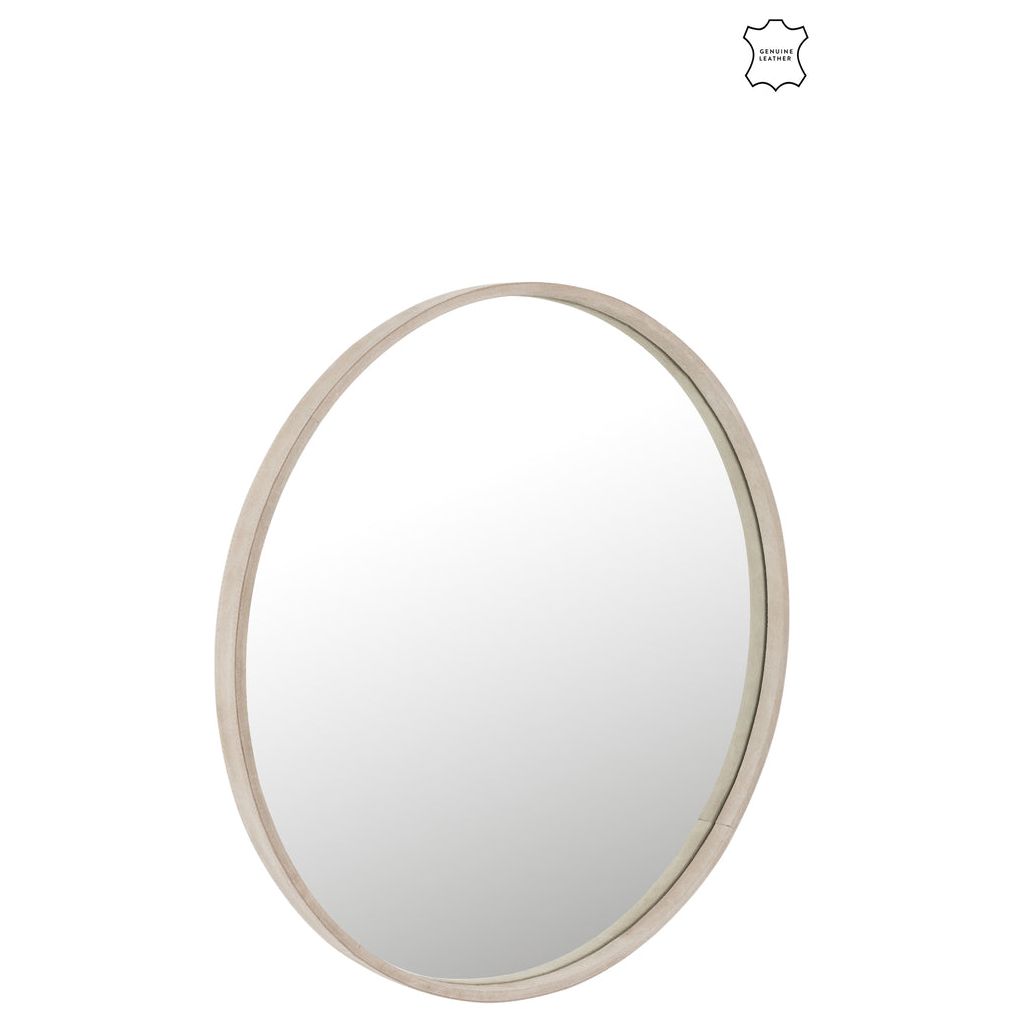 Miroir Grand Rond Cuir Beige - Designix