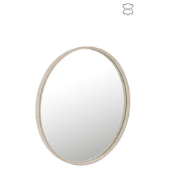 Miroir Grand Rond Cuir Beige