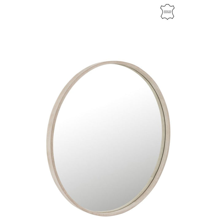 Miroir Grand Rond Cuir Beige - Designix