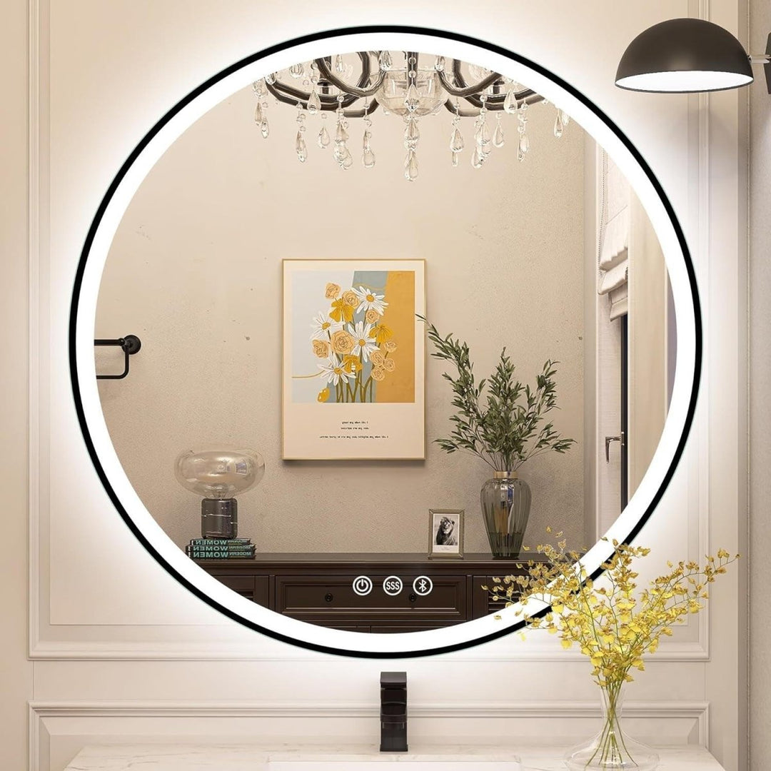 Miroir Lumineux Rond LED Noir 80 cm | Lumen - Designix Miroir Noir 80 Cm