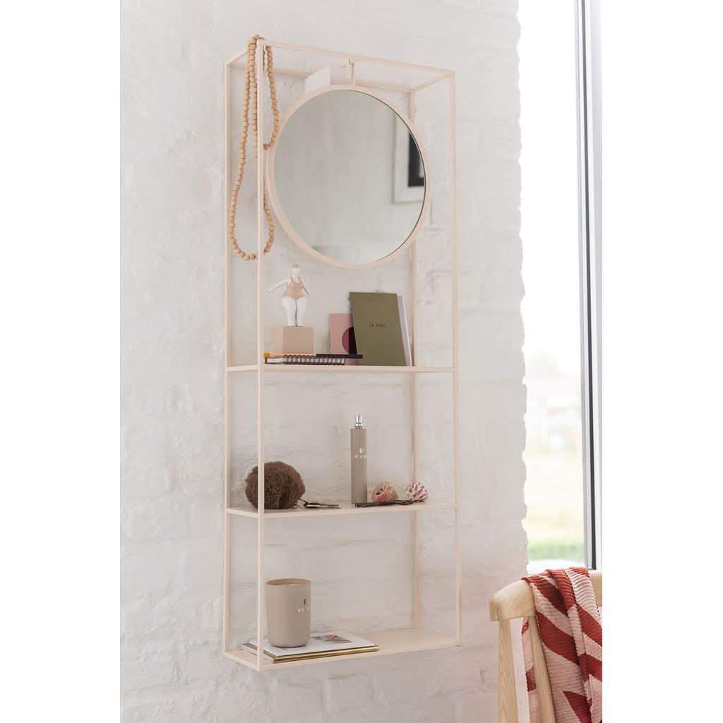 Miroir Métal Beige Avec Étagère