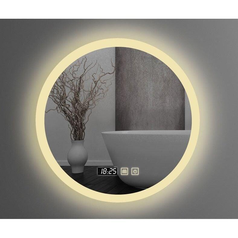Miroir Rond Salle de Bain | Azuré - Designix Miroir 3 Couleurs | Désembuage | Horloge 40cm