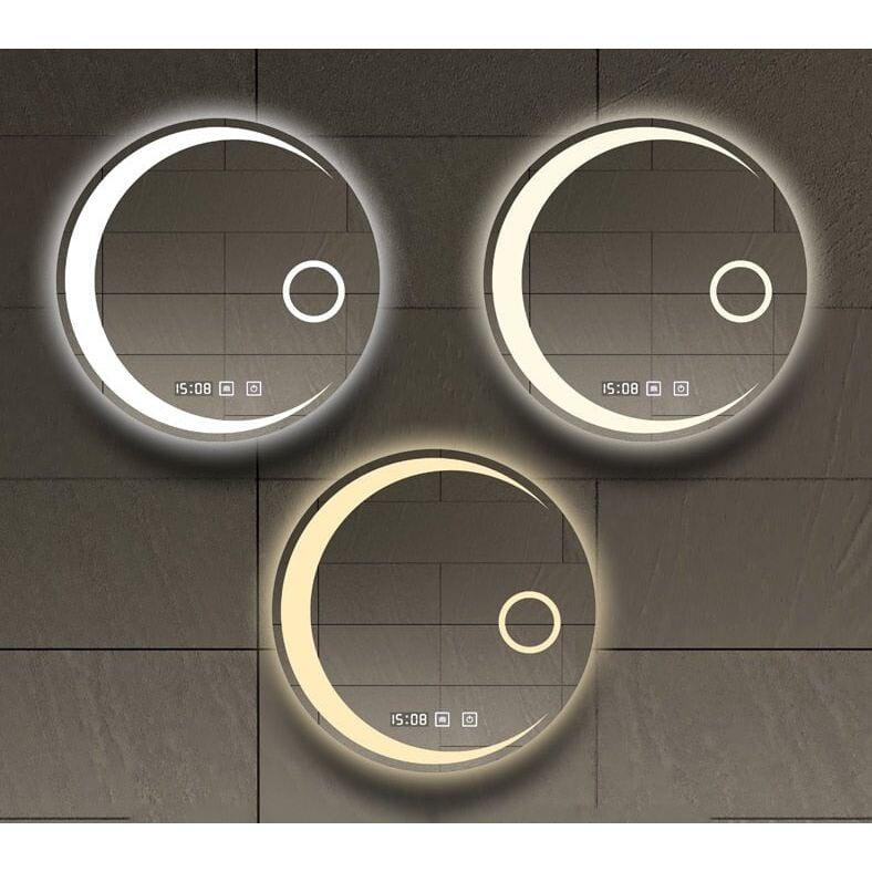 Miroir Rond Salle de Bain | Lueur de Lune - Designix Miroir Diamètre 50cm | Désembuage | Horloge