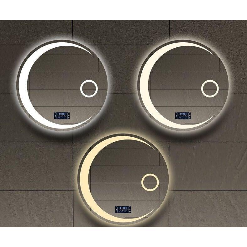 Miroir Rond Salle de Bain | Lueur de Lune | Designix - Miroir Diamètre 60cm | Désembuage | Horloge | Bluetooth - https://designix.fr/