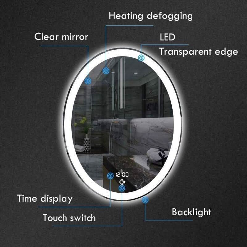 Miroir Salle de Bain LED Tactile Ovale | Reflet Précieux - Designix Miroir Désembuage | Horloge