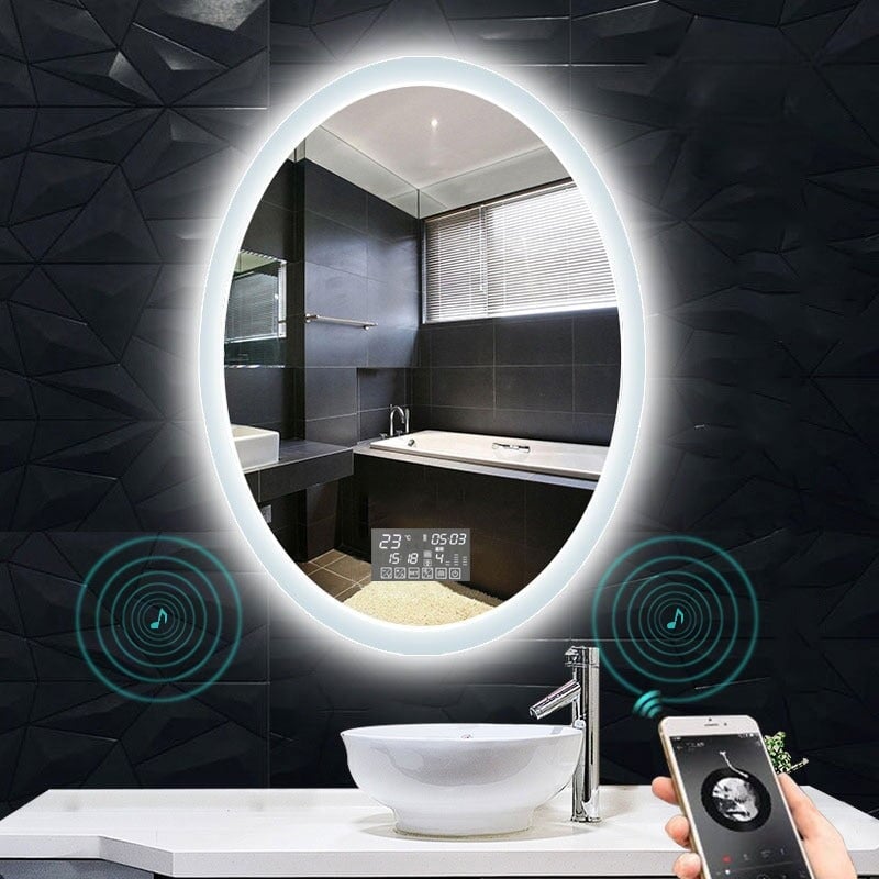 Miroir Salle de Bain LED Tactile Ovale | Reflet Précieux | Designix - Miroir Désembuage | Horloge | Bluetooth   - https://designix.fr/