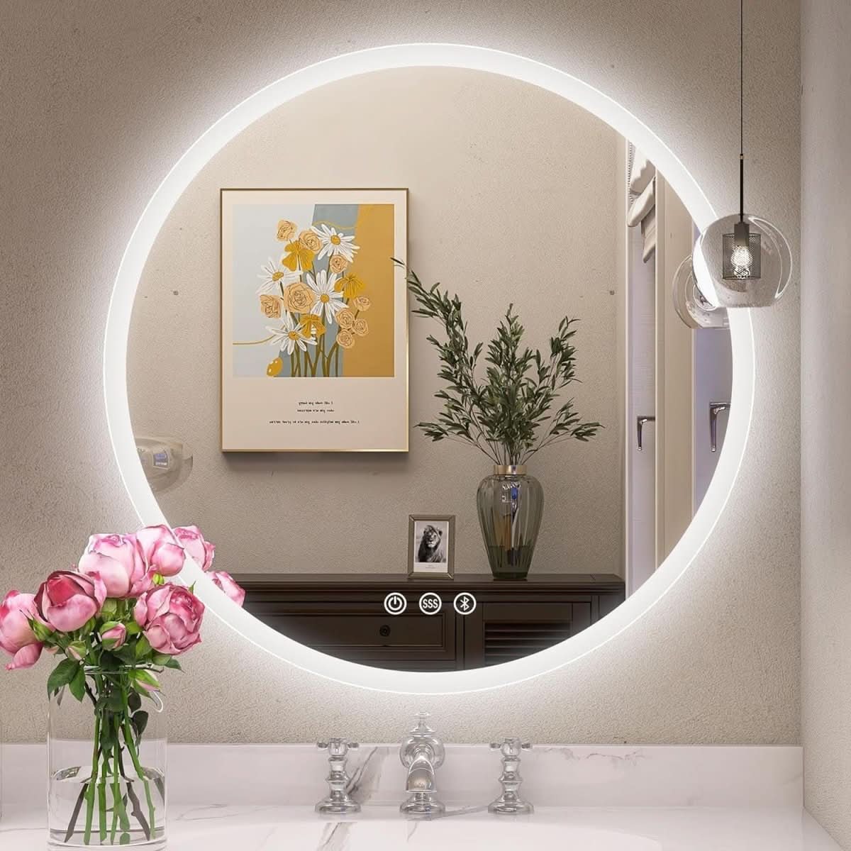 Miroir Salle de Bain Rond Bluetooth | Nimbus - Designix Miroir M3202 Mandera Marron (Bluetooth) 80 Cm