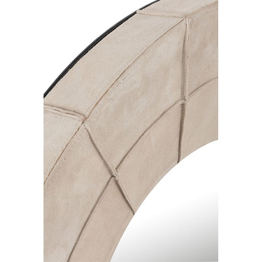 Miroir Bordure Ronde Cuir Beige | Designix -     - https://designix.fr