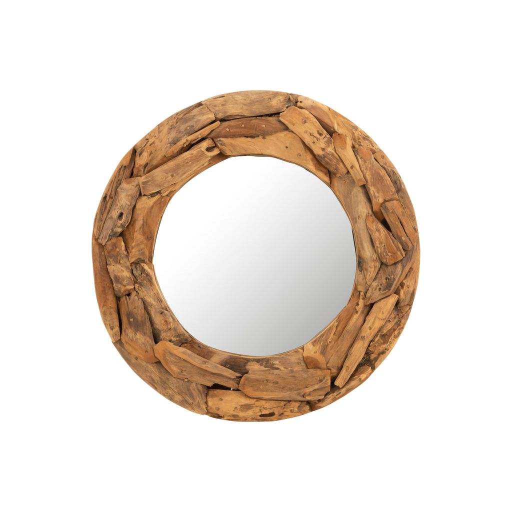 Miroir rond en morceaux de bois de teck naturel moyen | Designix -     - https://designix.fr