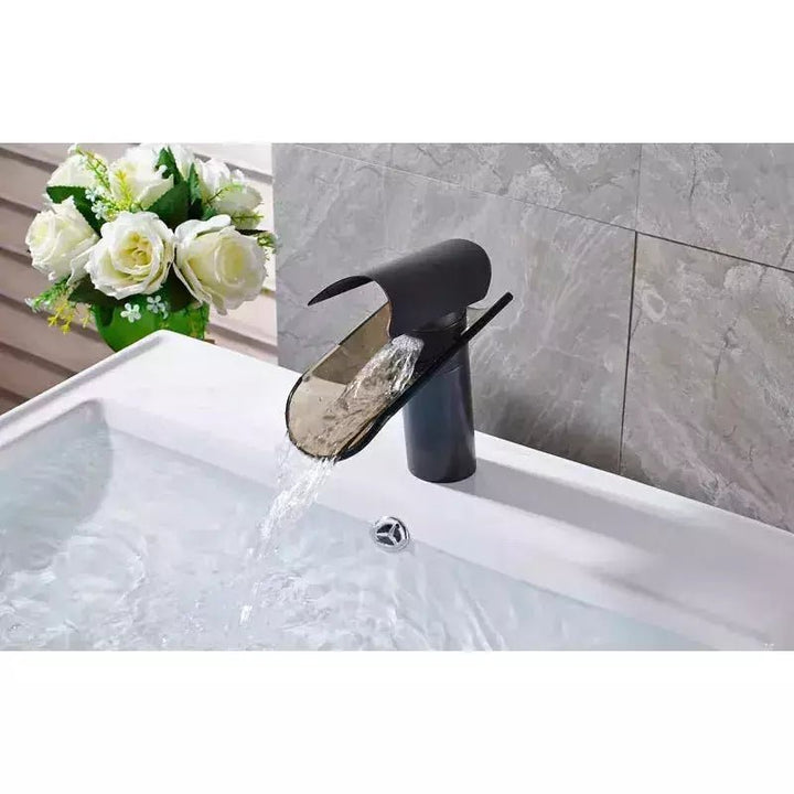 Mitigeur Cascade Lavabo | Splendeur Naturelle - Designix Mitigeur Lavabo 17.7 cm | Noir & Bronze